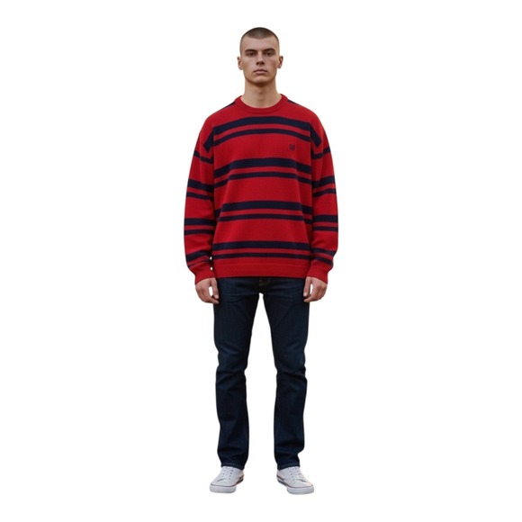 Chaps Other - Chaps Mens Sweater XL‎ Striped Crew Neck Red Blue Pullover Knitwear Casual